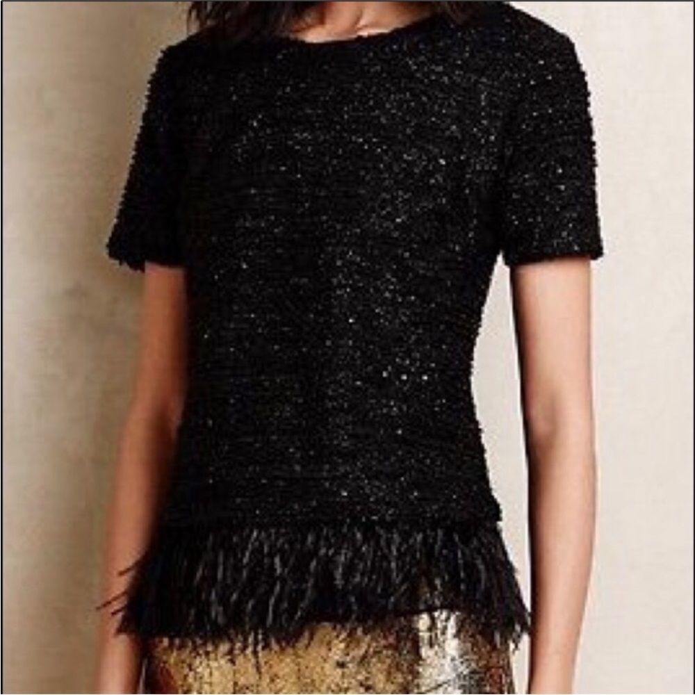 Anthropologie Deletta Boucle and Feather Top Size Medium